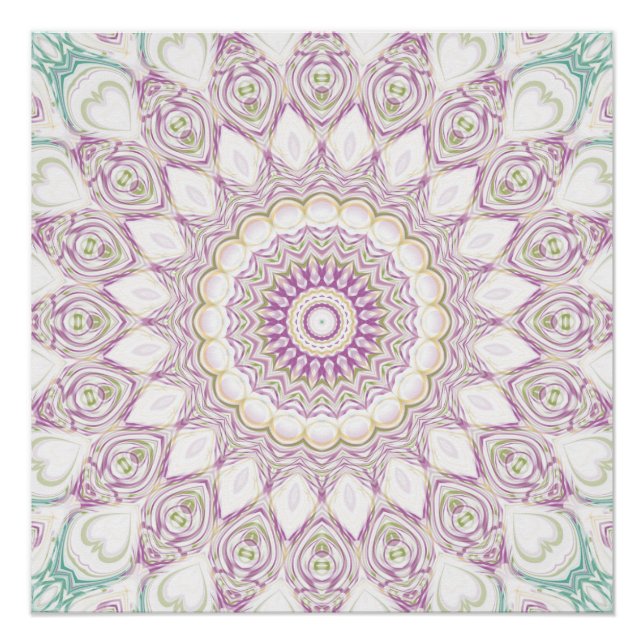 Lavender and Green Pastel Mandala Pattern Design Poster (Front)