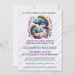 Lavender and Green Pisces Zodiac Baby Shower Invitation
