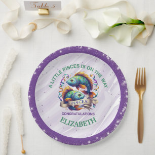 Lavender and Green Pisces Zodiac Baby Shower Paper Plate