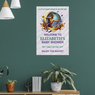Lavender and Green Sagittarius Zodiac Baby Shower Poster