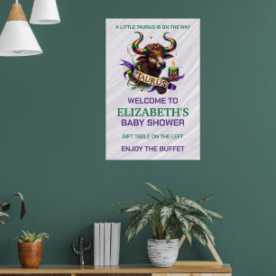 Lavender and Green Taurus Zodiac Baby Shower Poster