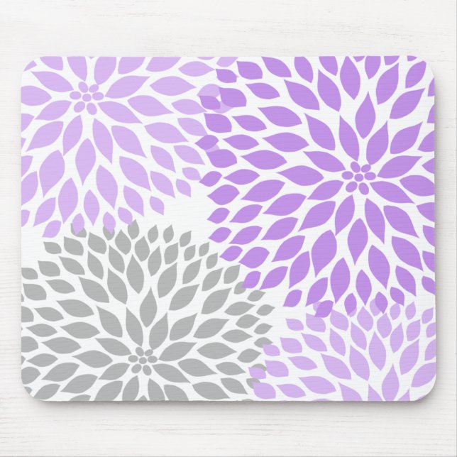 Lavender and grey dahlia desk office accessory mouse pad (Front)