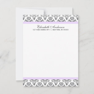 Lavender and Grey Damask Flat Thank You Notes Invitation