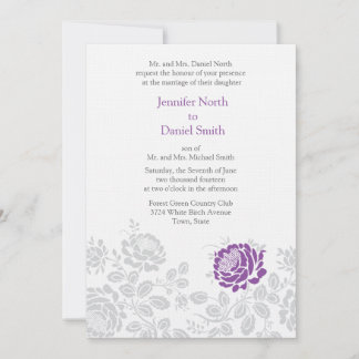 Lavender And Grey Damask Wedding Invitations