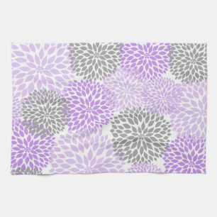 Lavender and Grey Floral Kitchen Tea Towel
