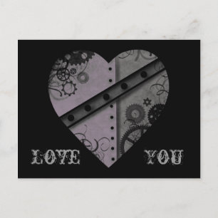 Lavender and grey steampunk heart Love You Postcard