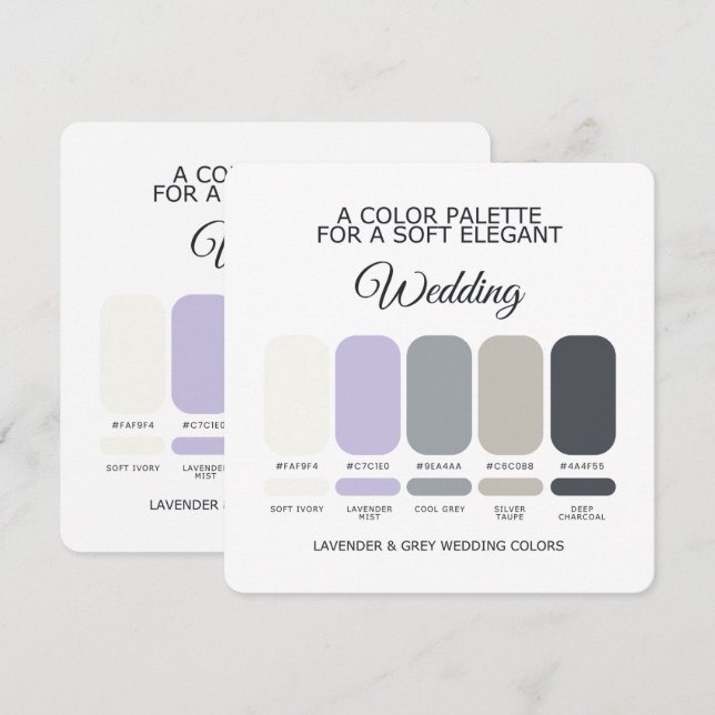 Lavender and Grey Wedding Colour Palette Card (Front/Back)