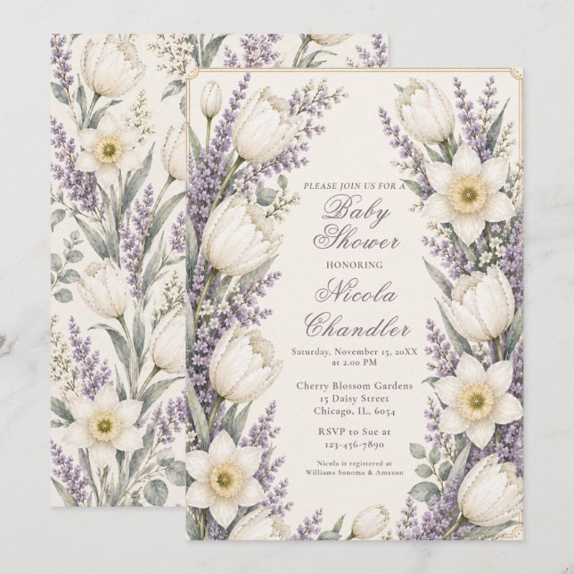 Lavender and Ivory Baby Shower Invitation (Front/Back)