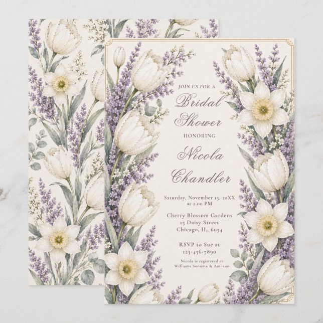 Lavender and Ivory Bridal Shower Invitation (Front/Back)