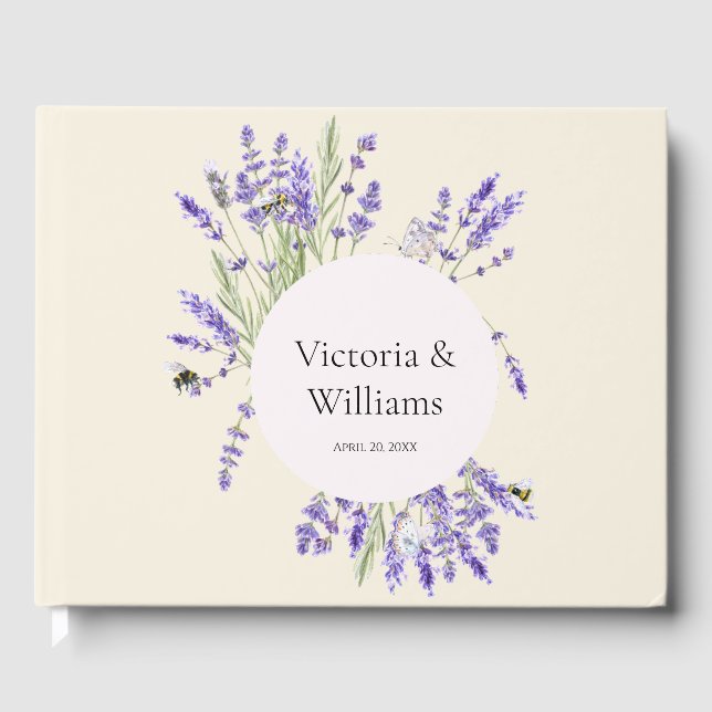 Lavender and Ivory Regency Round Frame Guest Book (Front)