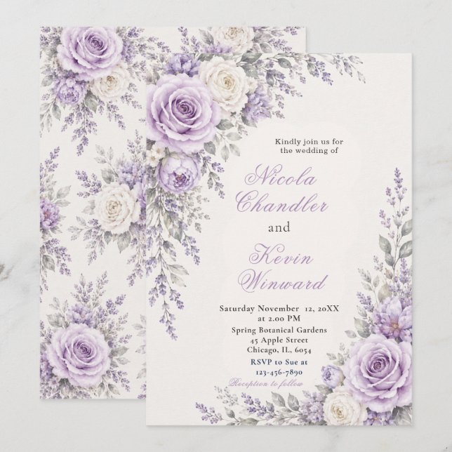 Lavender and Ivory Wedding Invitation (Front/Back)