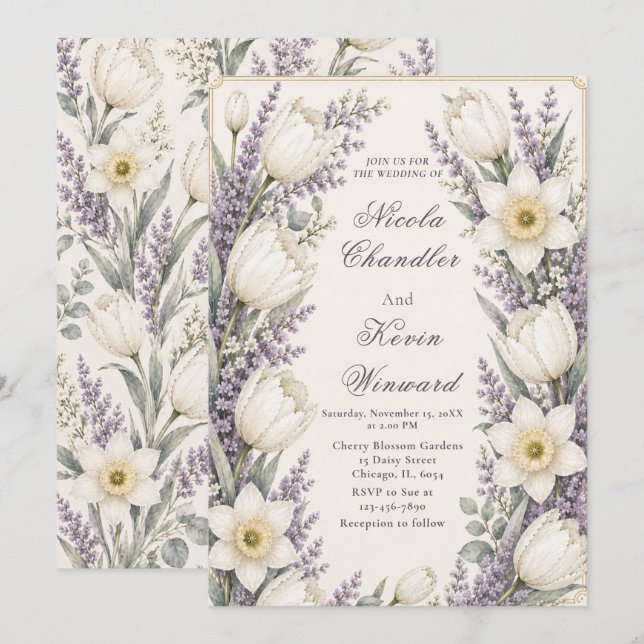 Lavender and Ivory Wedding Invitation (Front/Back)