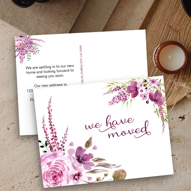 Lavender and Lilac Flowers We Have Moved Announcement Postcard (New Address postcard with pretty purple flowers)