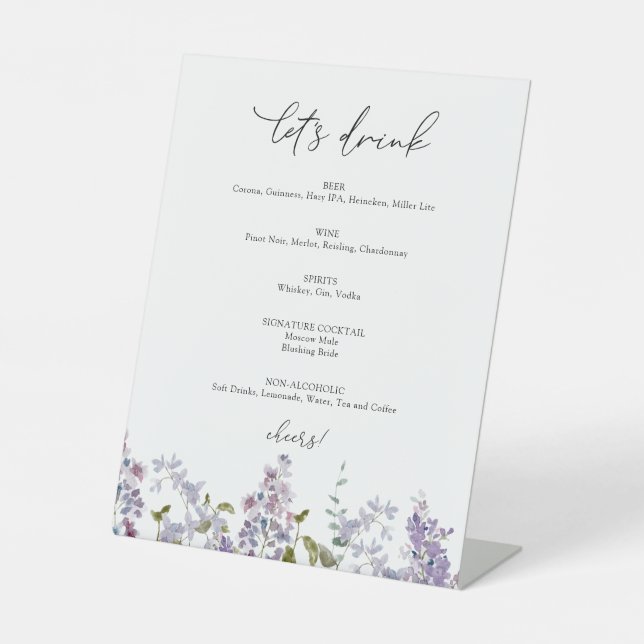 Lavender and Lilac Let's Drink Bar Sign (Front)