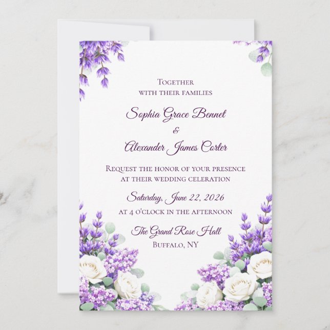 Lavender and Lilacs Wedding Invitation (Front)