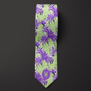 Lavender and Lime Green Monogram Tie