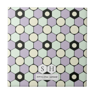 Lavender and Mint Hexagons and Circles Pattern Tile