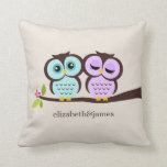 Lavender and Mint Owls Wedding Cushion<br><div class="desc">This decorative pillow features a beautiful vector illustration of two owls perched on branch and is perfect for any spring,  summer,  fall or winter wedding. Personalise with your names,  monogram,  or initials and your wedding anniversary date.</div>