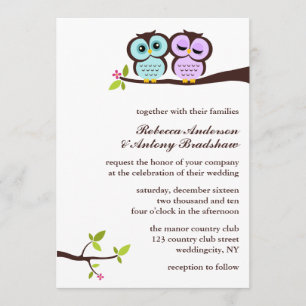 Lavender and Mint Owls Wedding Invitation