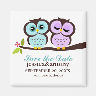 Lavender and Mint Owls Wedding Magnet