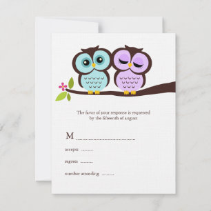 Lavender and Mint Owls Wedding RSVP Card