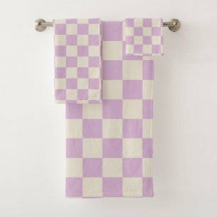 Lavender and Off White Chequerboard Bath Towel Set