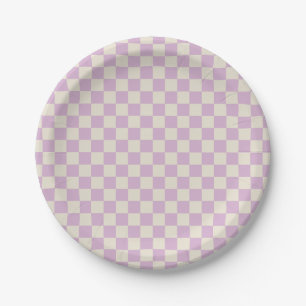 Lavender and Off White Chequerboard Paper Plate