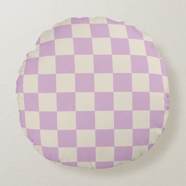 Lavender and Off White Chequerboard Round Cushion (Front)
