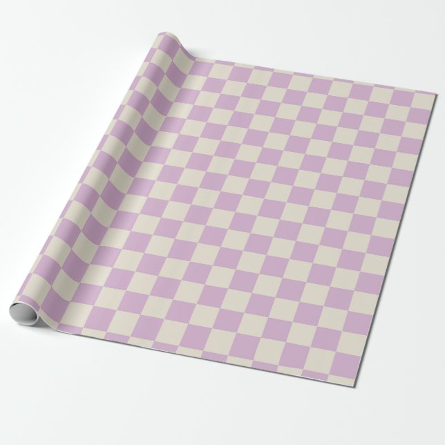 Lavender and Off White Chequerboard Wrapping Paper (Unrolled)