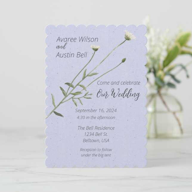 Lavender and One Single Daisy Invitation (Standing Front)