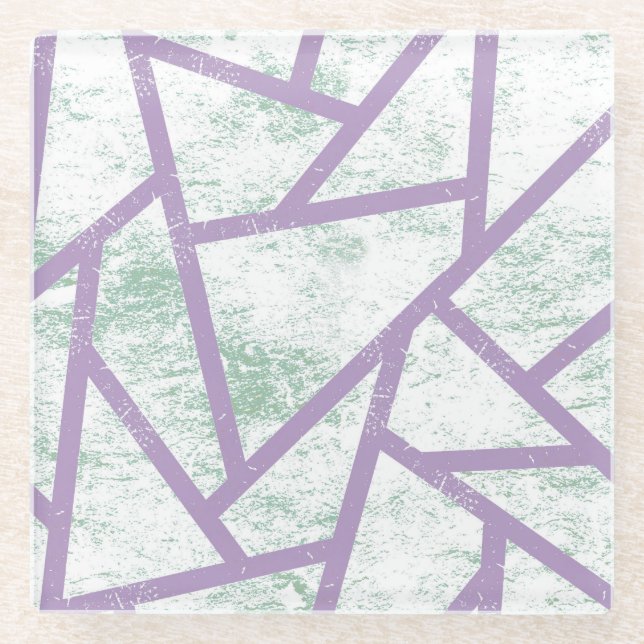 Lavender and pale green mosaic pattern glass coaster (Front)