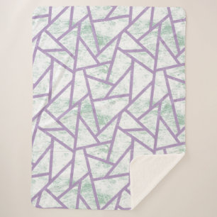 Lavender and pale green mosaic pattern sherpa blanket