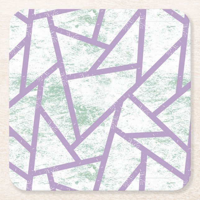 Lavender and pale green mosaic pattern square paper coaster (Front)
