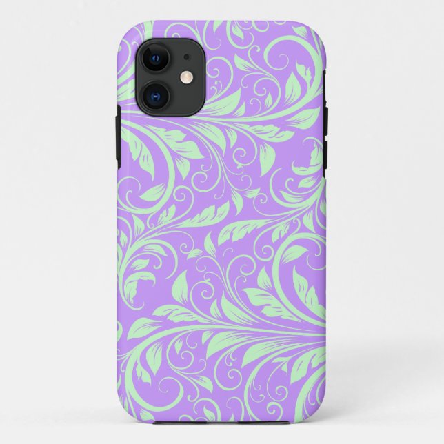 Lavender and Pastel Green Floral Damask Case-Mate iPhone Case (Back)