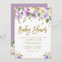 lavender and peach floral baby shower invitation
