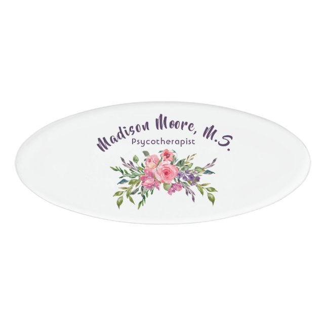 Lavender And Pink Floral Bouquet Name Tag (Front)