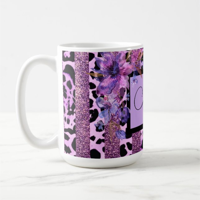 Lavender and pink leopard print sassy design coffee mug (Left)