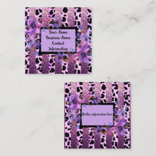 Lavender and pink leopard print sassy design square business card