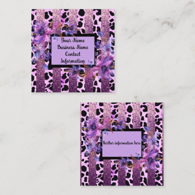 Lavender and pink leopard print sassy design square business card (Front/Back)