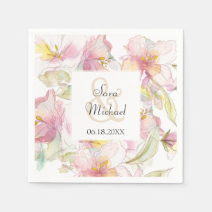 Lavender and Pink Pastel Watercolor Floral Wedding Napkin