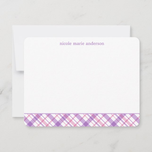 Lavender and Pink Plaid Pattern Note Cards (Front)