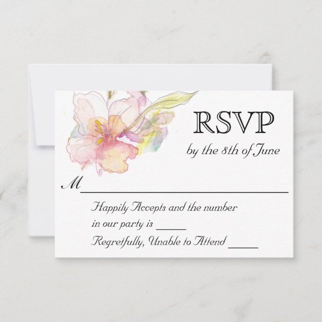 Lavender and Pink Watercolor Floral Wedding RSVP Card (Front)