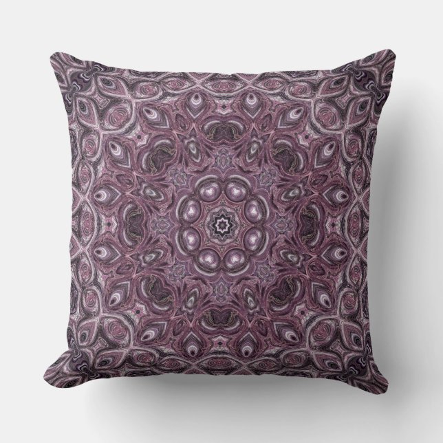 Lavender and Plum Marble Mandala Pattern Cushion (Front)