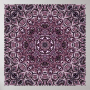 Lavender and Plum Marble Mandala Pattern Poster