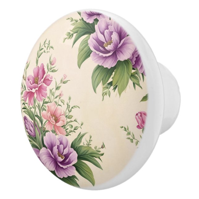 Lavender And Rose Country Garden Floral Print Ceramic Knob (Right)