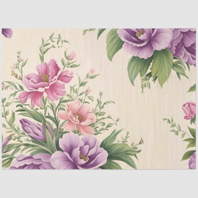 Lavender And Rose Country Garden Floral Print  Tissue Paper (Front)