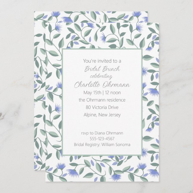 Lavender and Sage Green Floral Bridal Shower Invitation (Front/Back)