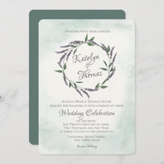 Lavender and Sage Wedding Wreath Invitation (Front/Back)
