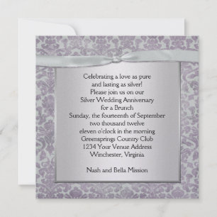 Lavender and Silver Damask 25th Wedding Anniversar Invitation