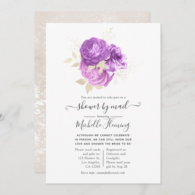 Lavender and Silver Floral Shower by Mail Invitation (Front/Back)